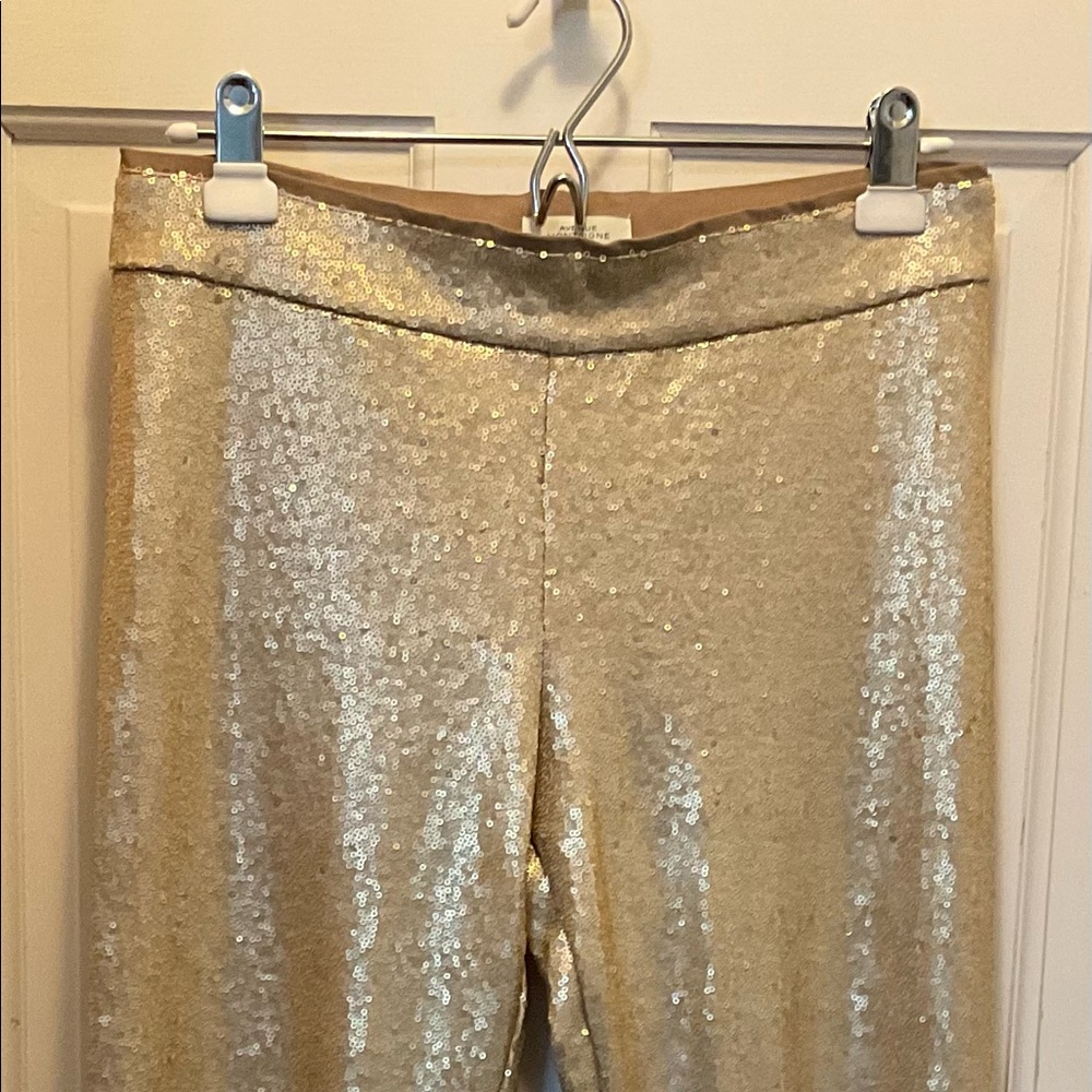 Avenue Montaigne SZ8 Designer Gold Sequin Straight Leg Pant